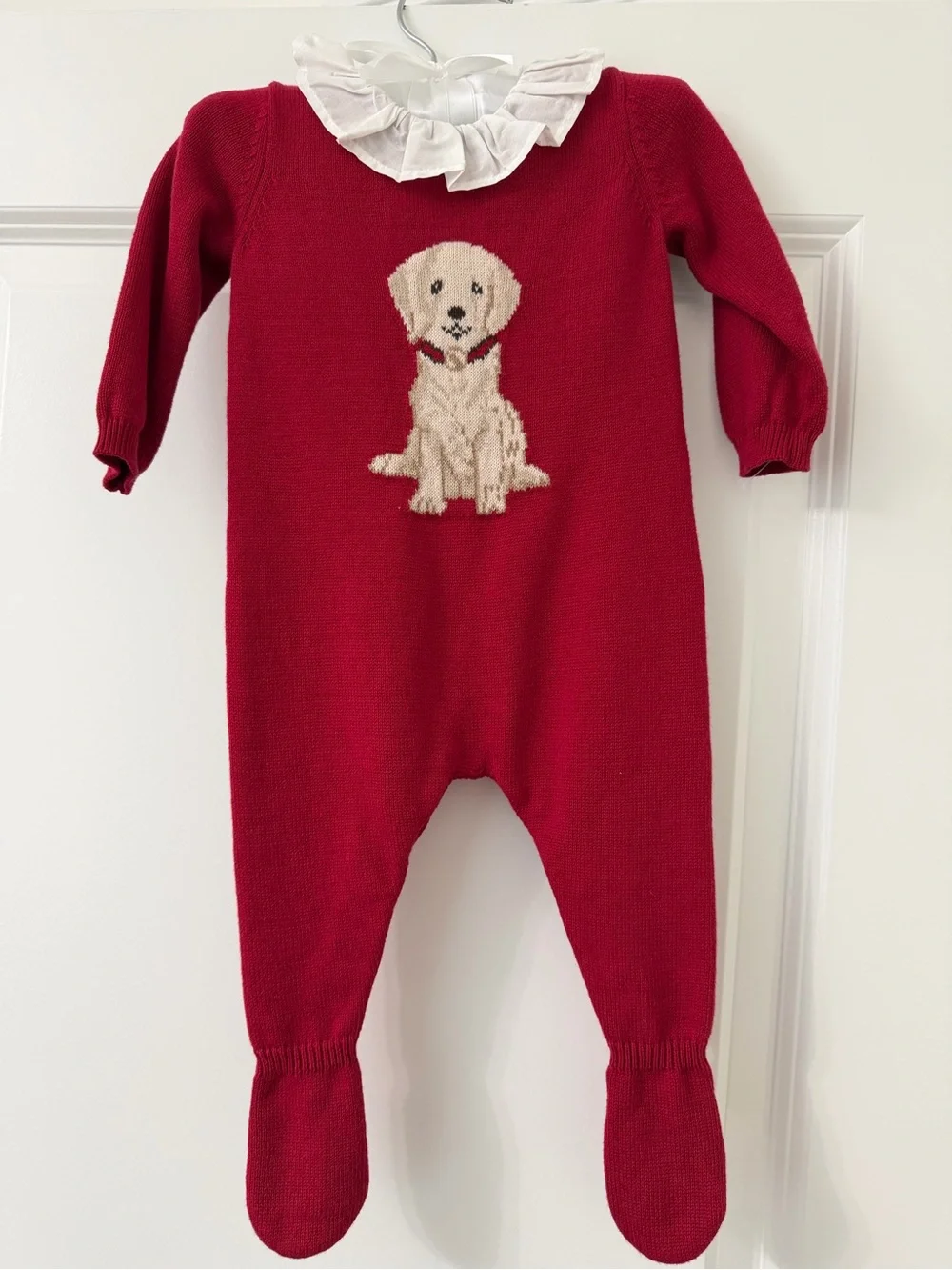 Baby  Cozy Red Footed Baby One-Piece with Puppy Knit “ Edgehill collection “